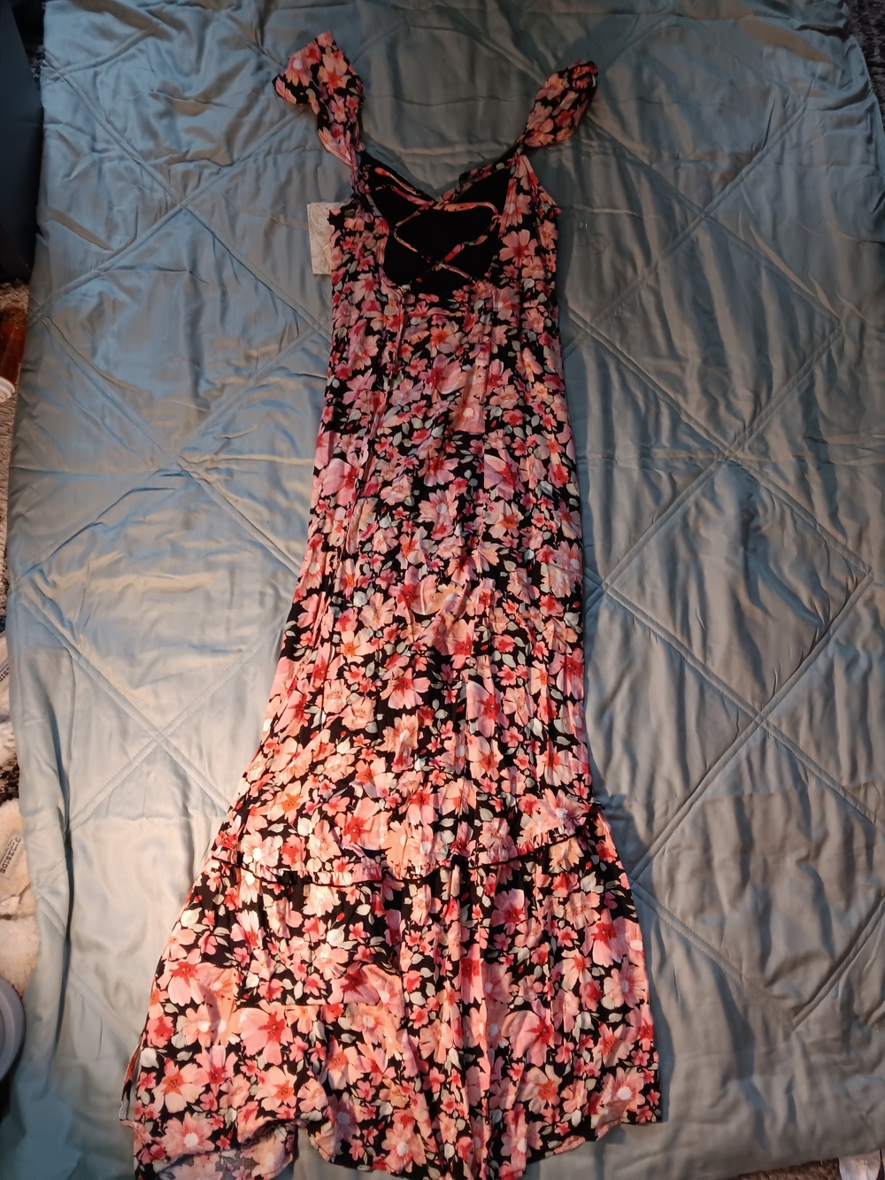 Rewind Black Maxi Dress with Pink Floral Print